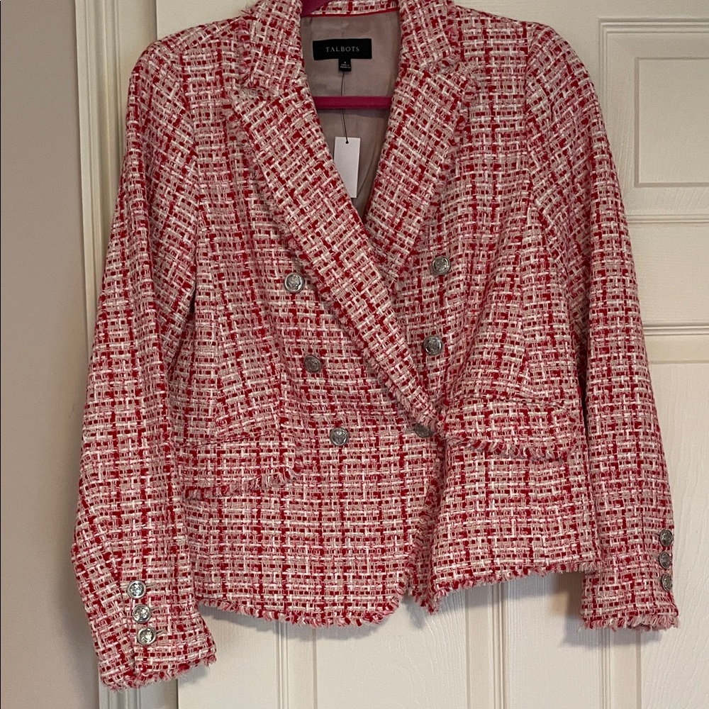 Talbots red & White Tweed Double-Breasted Blazer